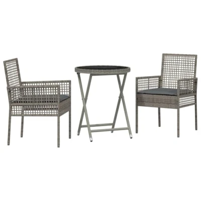 Afbeelding van vidaXL 3 delig tuin bistroset met kussens grijs poly rattan