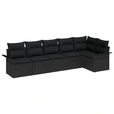 Afbeelding van vidaXL 6 delige tuin sofa set met kussens zwart poly rattan