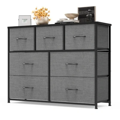 Afbeelding van Xbro AP73 ladekast met laden, 7 stoffen laden handgrepen, slaapkamer houten blad, hal voor keuken kantoor (Donkergrijs)