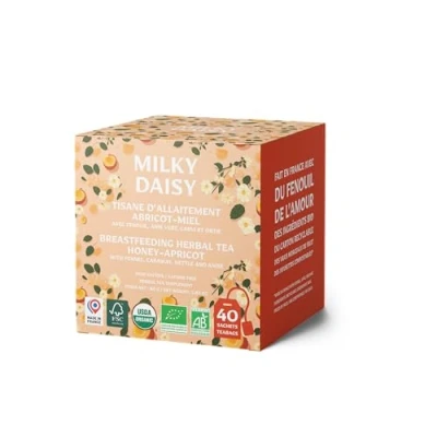 Image de Milky Daisy Tisane Allaitement Bio Abricot Miel, Fenouil, Anis, Carvi, Ortie 40 Infusettes Compostables, Fabriquée en France