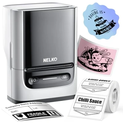 Afbeelding van Nelko Bluethooth PM220 labelmachine met plakband, draagbare thermische printer voor kleine bedrijven, adressen, logo, kleding, post, stickerprinter telefoons en