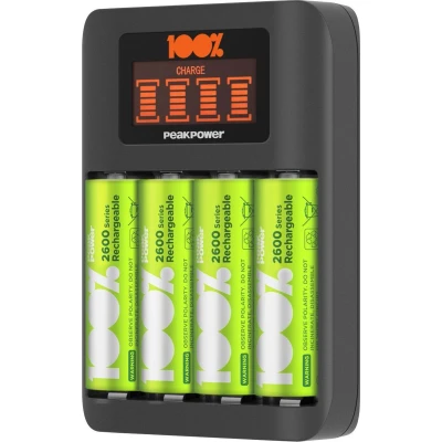 Afbeelding van 100% PeakPower Batterijoplader U412 Batterij oplader voor AA en AAA Snelle Batterijlader incl. 4 oplaadbare batterijen 2300 mAh