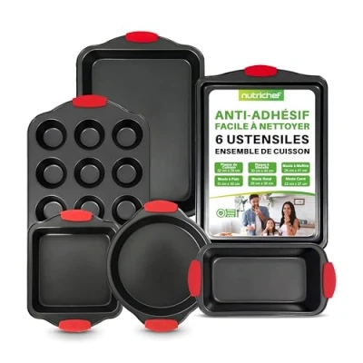 Afbeelding van NutriChef 6 delige set met siliconen handgrepen, ovenbestendig, zwart