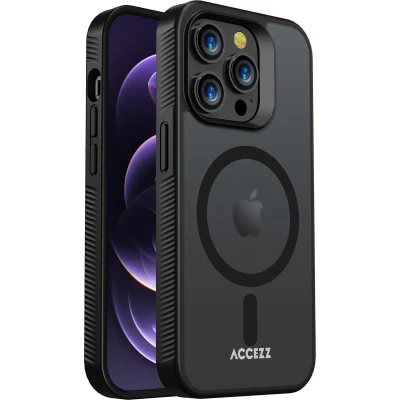 Afbeelding van Accezz Hoesje Geschikt voor iPhone 14 Pro Rugged Frosted Backcover MagSafe Zwart
