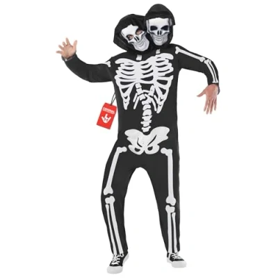 Afbeelding van Morph skeletkostuum met 2 hoofden voor heren, Halloween kostuum maat L
