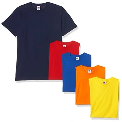 Afbeelding van FRUIT OF THE LOOM Zwaargewicht T shirt voor heren (5 stuks), Marineblauw/Rood/Oranje/Koning/Geel.