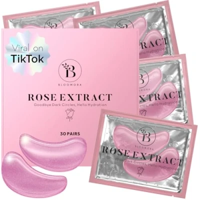 Afbeelding van BLOOMORA 30 paar roze oogpads met niacinamide en hyaluronzuur voor het verwijderen van donkere kringen rond de ogen