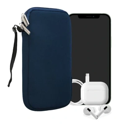 Afbeelding van kwmobile telefoontasje universeel geschikt voor XXL 7&quot; smartphones 17,7 x 8,5 cm Hoesje met rits en polslusje In marineblauw