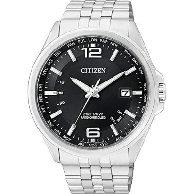 Afbeelding van Citizen Heren analoog eco drive horloge met roestvrijstalen armband, zwart, Eén maat, Armband