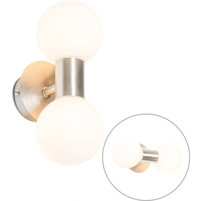 Afbeelding van QAZQA Moderne wandlamp staal IP44 2 lichts Cederic