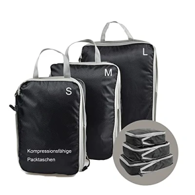 Afbeelding van KULIVING 3 stuks kofferorganizertassen voor koffer en rugzak, organizer reizen, compressietas met dubbele ritssluiting, ultralichte nylon kledingtas