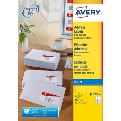 Afbeelding van Avery J8159 10 Adresetiketten Ft 63,5 X 33,9 Mm (b H), 240 Etiketten, Wit Etiket