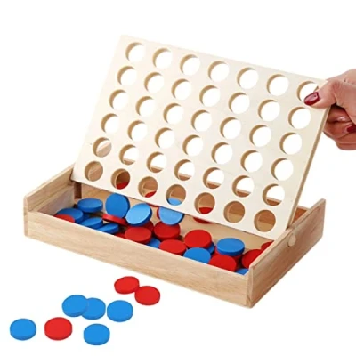 Afbeelding van Power 4 houten bordspel spel in een rij klassiek strategiespel voor volwassenen en kinderen, gezinnen, geschenken