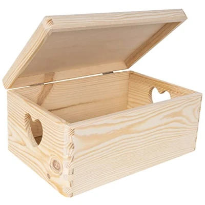 Afbeelding van Creative Deco Grote Houten Doos Kist Opberger 30 x 20 14 cm Met Deksel en Handvat Hart voor Documenten, Voorwerpen, Speelgoed, Gereedschap