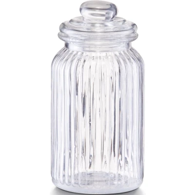 Afbeelding van Zeller Voorraadpot glas rond strepen 1,2 L 11 x 22 cm bewaarpot
