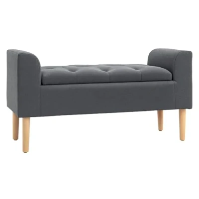 Afbeelding van HOMCOM 2 in 1 opbergkist, Chesterfield design, gevoerde zitting, gebogen armleuningen, taps toelopende poten, rubberhout, linnenlook, grijs