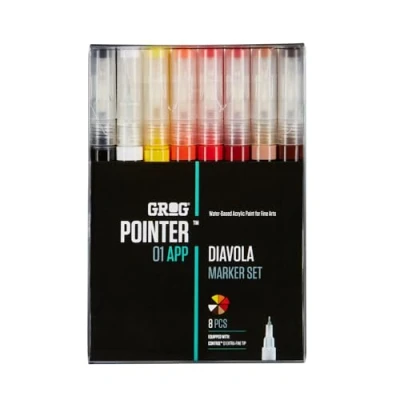Afbeelding van Grog Pointer Diavola set 8 verfstiften waterbasis 1 mm stiftpunt