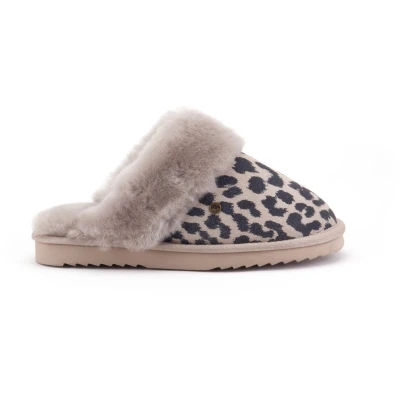 Afbeelding van Warmbat Collie Print Panther Dames Sloffen Taupe