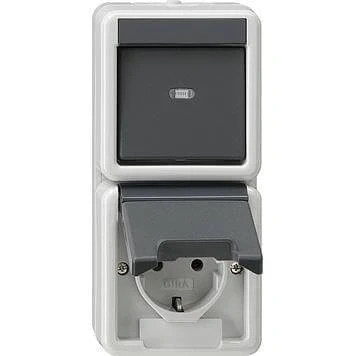 Afbeelding van Gira combi wisselstopcontact opbouw spatwaterdicht IP44 verticaal compleet met onderbak