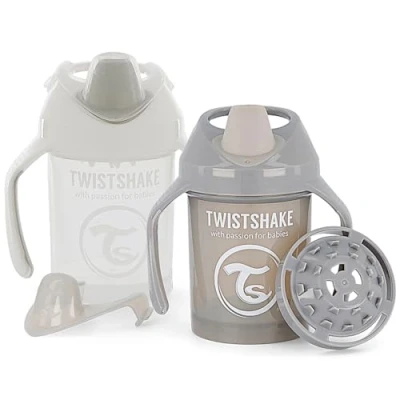 Afbeelding van Twistshake 2 x babybeker met zachte tuit en fruitmixer, 230 ml, BPA vrij, leerfles voor kinderen, grijs/wit