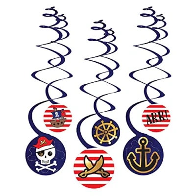 Afbeelding van Amscan Spiraalslingers Pirates Jongens Papier Blauw 6 St