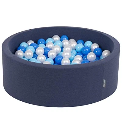 Afbeelding van KiddyMoon 90 x 30 cm/300 ballen met een diameter van 7 cm, rond ballenbad voor baby&#039;s, gemaakt in de EU, donkerblauw: Babyblauw/blauw/parelmoer