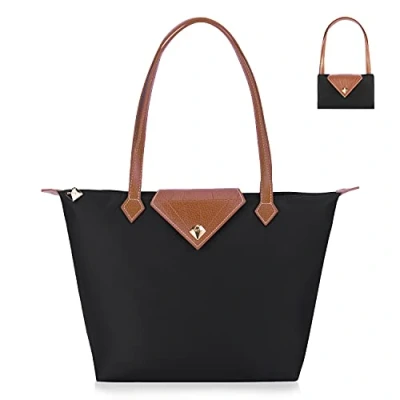 Afbeelding van BOJLY Stijlvolle damestas van waterdicht nylon met handvat aan de bovenkant, opvouwbare handtas voor werk, winkelen, school, zwart., Stijlvol