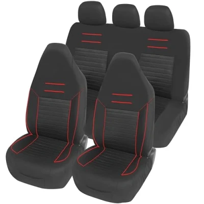 Afbeelding van Upgrade4cars universele autostoelhoezen met geïntegreerde hoofdsteun, zwart/rood, stoelhoezenset voor en achter, niet afneembaar/vast