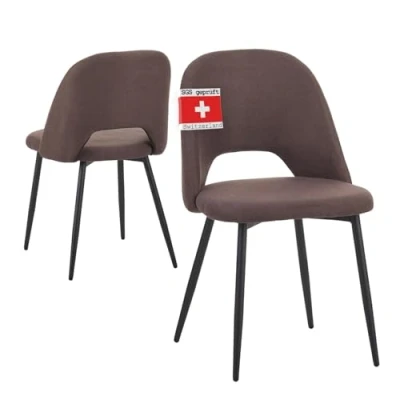 Afbeelding van Albatros eetkamerstoelen met stoffen bekleding, set van 2 Silvi, Bruin Stijlvol vintage ontwerp, bekleding , SGS geteste gestoffeerde stoel Modern