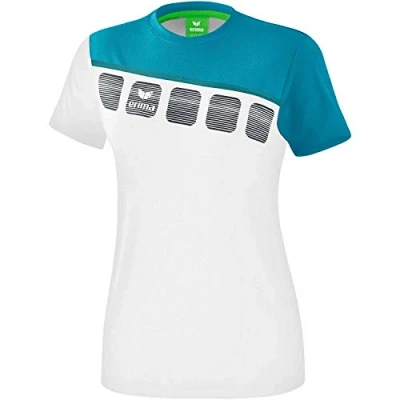 Afbeelding van 5 C T shirt dames wit/oriental blue/colonial blue / 48