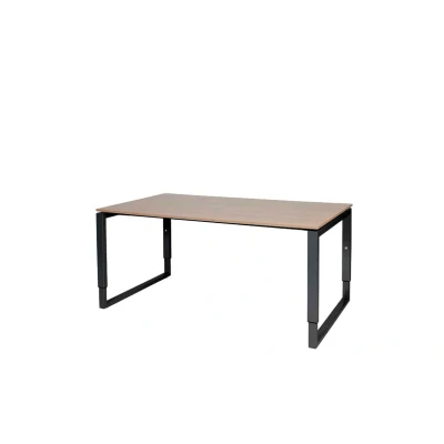 Afbeelding van Domino Plus bureau, hoogte instelbaar (62 85cm) met 160x90cm &#039;zwevend&#039; havana/ kersen licht 25mm blad en zwart (RAL9011) O poot frame