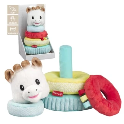 Afbeelding van Sophie de giraf Stapelpiramide Stapeltoren Educatief speelgoed Kraamcadeau Babyshower cadeau Vanaf 6 maanden 15.5x15.5x25 cm Pluche Geel/Rood/Blauw