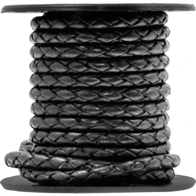 Afbeelding van DQ Leer Rond Gevlochten (3 mm) Metallic Grey (2.5 Meter)