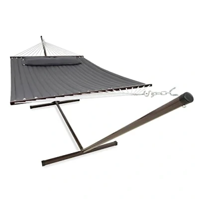 Afbeelding van Vita5 Hangmat met Standaard 2 Persoons Hangmatsets Tuin Spreidstok en Frame Donker Grijs UV bestendig Draaggewicht Tot 200 kg