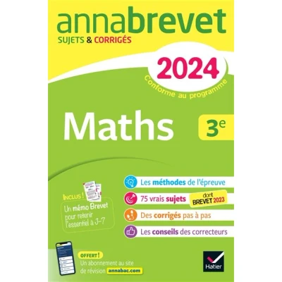 Image de Annales du brevet Annabrevet 2024 Maths 3e