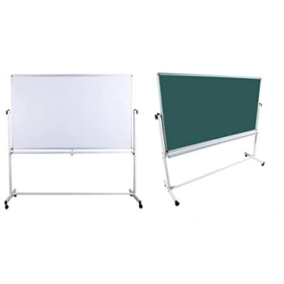 Afbeelding van Mobiel bord met krijtbord en whiteboard oppervlak, in 2 maten, accessoires (pennen, sponzen, magneten), afmetingen 120 x 90 cm