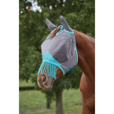 Afbeelding van Weatherbeeta Vliegenmasker Comfitec Deluxe Fine Mesh met Oren en Franjes Grijs/Turquoise
