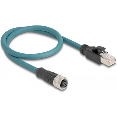 Afbeelding van Delock M12 adapterkabel A gecodeerde 8 pins aansluiting naar RJ45 plug 50 cm (S/FTP, CAT6a, 0.50 m), Netwerkkabel