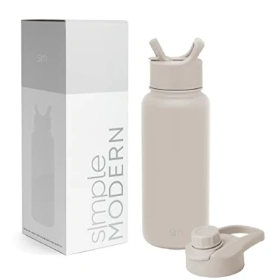 Afbeelding van Simple Modern geïsoleerde waterfles met rietje deksel en kanteldeksel, roestvrijstalen thermoskan voor sportschool, Summit Collection, 950 ml, berkenamandel