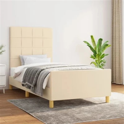 Afbeelding van vidaXL Bedframe met hoofdeinde stof crèmekleurig 100x200 cm