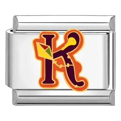 Afbeelding van Quiges Schakel Bedel 9mm charms Kleurrijk alfabet K Geschikt voor Nomination armband Schakelarmband italy bedels