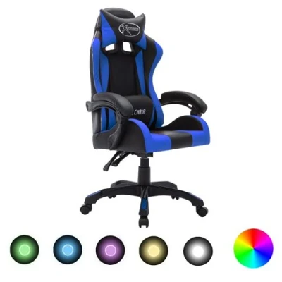 Afbeelding van Racestoel met RGB LED verlichting kunstleer blauw en zwart