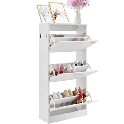 Afbeelding van VEVOR Schoenenkast met 3 kleppen, schoenenkast, grote capaciteit, van spaanplaat, P2, schoenenrek voor hakken, laarzen, halmeubel, hal, woonkamer, 60 x 24 120 cm