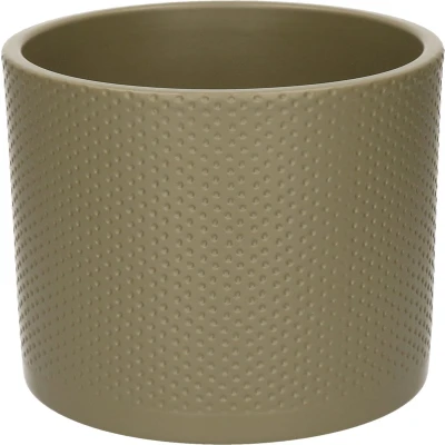 Afbeelding van Mica Decorations era ronde bloempot groen relief maat in cm: 14 x 17