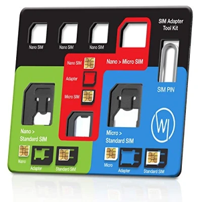 Afbeelding van Wicked Chili 8 in 1 simkaart tool voor alle simkaarten, met 3 sim adapters, opbergvak nano en microsimkaart naald, reiskit op creditcardformaat