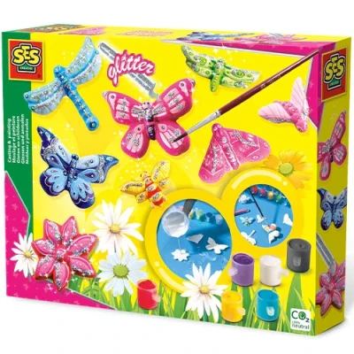 Afbeelding van Ses creative gips en verfpakket vlinders glitter 8st