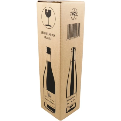 Afbeelding van SendProof® Wijnverzenddoos golfkarton 105x105x420mm 1 fles bruin/zwart 20 stuks