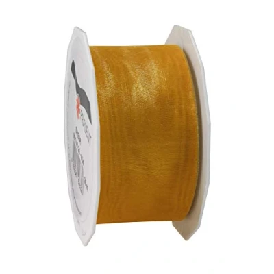 Afbeelding van C.E. Pattberg SHEER zonnegeel glinsterend organza lint, rol 25 m, breedte 40 mm, accessoires voor decoratie en knutselen, decoratielint geschenken feesttafel