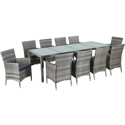 Afbeelding van 11 delige Tuinset met kussens poly rattan grijs