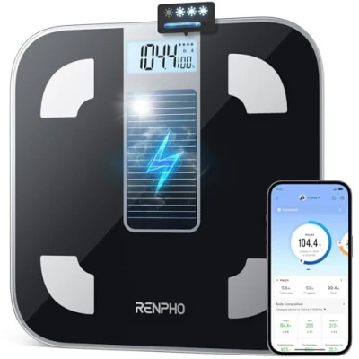 Afbeelding van RENPHO Lichaamsvetweegschaal bluetooth, digitale lichaamsgewichtscapaciteit met zonne energie, lichaamssamenstelling smartphone app
